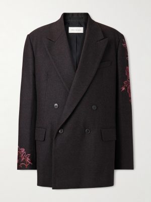 Double-Breasted Embroidered Wool-Flannel Blazer