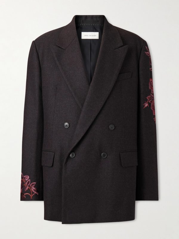 Double-Breasted Embroidered Wool-Flannel Blazer Double-Breasted Embroidered Wool-Flannel Blazer