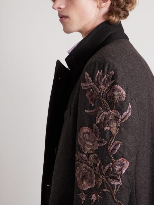 Double-Breasted Embroidered Wool-Flannel Coat - CU Double-Breasted Embroidered Wool-Flannel Coat - CU