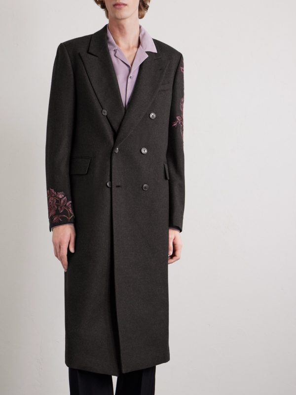 Double-Breasted Embroidered Wool-Flannel Coat - FR Double-Breasted Embroidered Wool-Flannel Coat - FR