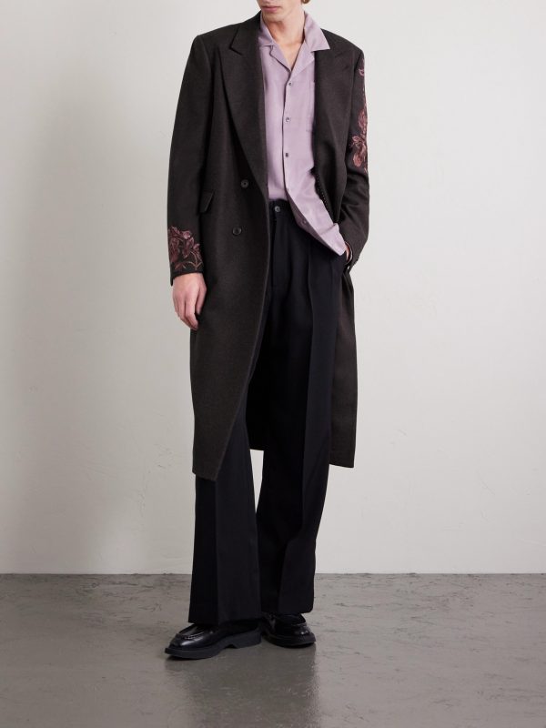 Double-Breasted Embroidered Wool-Flannel Coat - OU Double-Breasted Embroidered Wool-Flannel Coat - OU