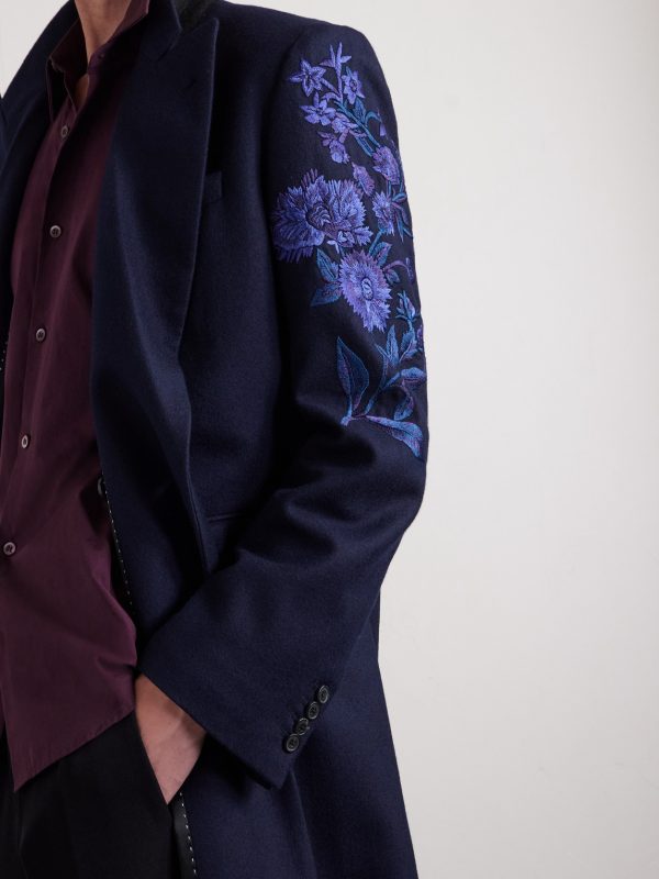 Double-Breasted Embroidered Wool-Flannel Coat - CU Double-Breasted Embroidered Wool-Flannel Coat - CU