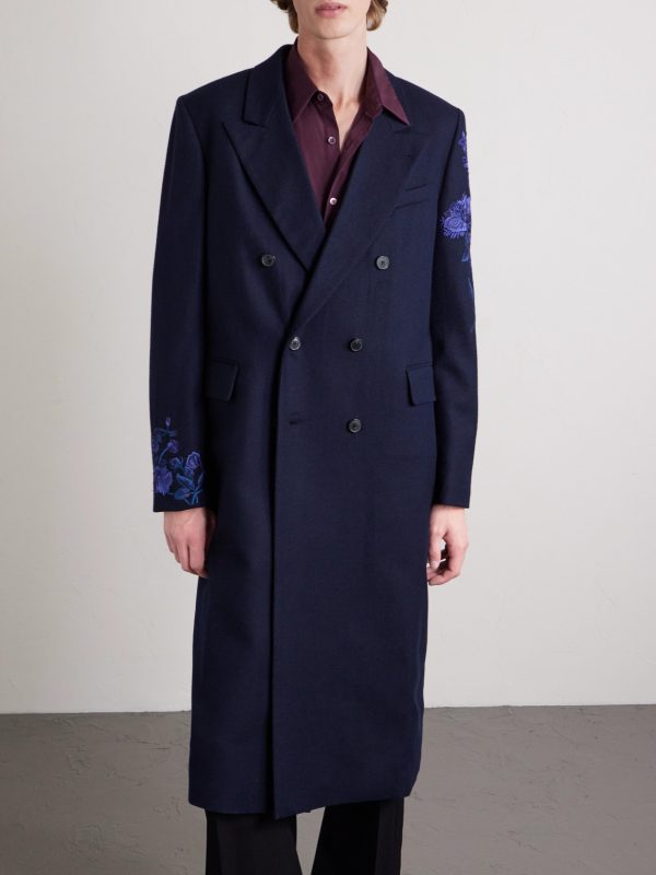 Double-Breasted Embroidered Wool-Flannel Coat - FR Double-Breasted Embroidered Wool-Flannel Coat - FR
