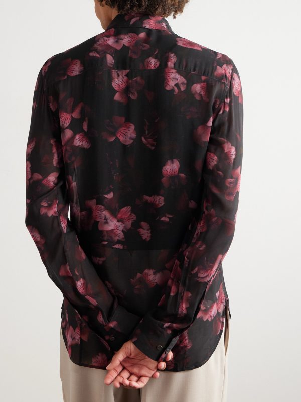 Oversized Floral-Print Crepe Shirt - BK Oversized Floral-Print Crepe Shirt - BK