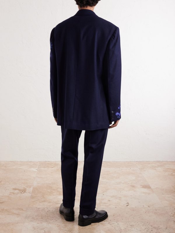 Double-Breasted Embroidered Wool-Flannel Blazer - BK