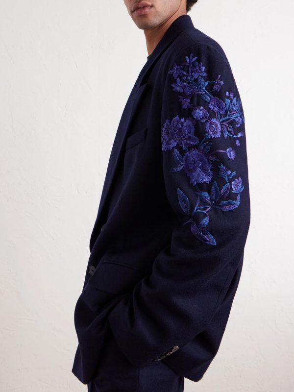 Double-Breasted Embroidered Wool-Flannel Blazer - E2