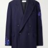 Double-Breasted Embroidered Wool-Flannel Blazer