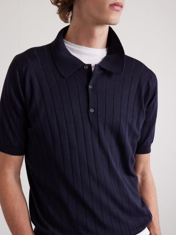 Ribbed Wool and Cotton-Blend Polo Shirt - CU Ribbed Wool and Cotton-Blend Polo Shirt - CU