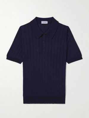 Ribbed Wool and Cotton-Blend Polo Shirt