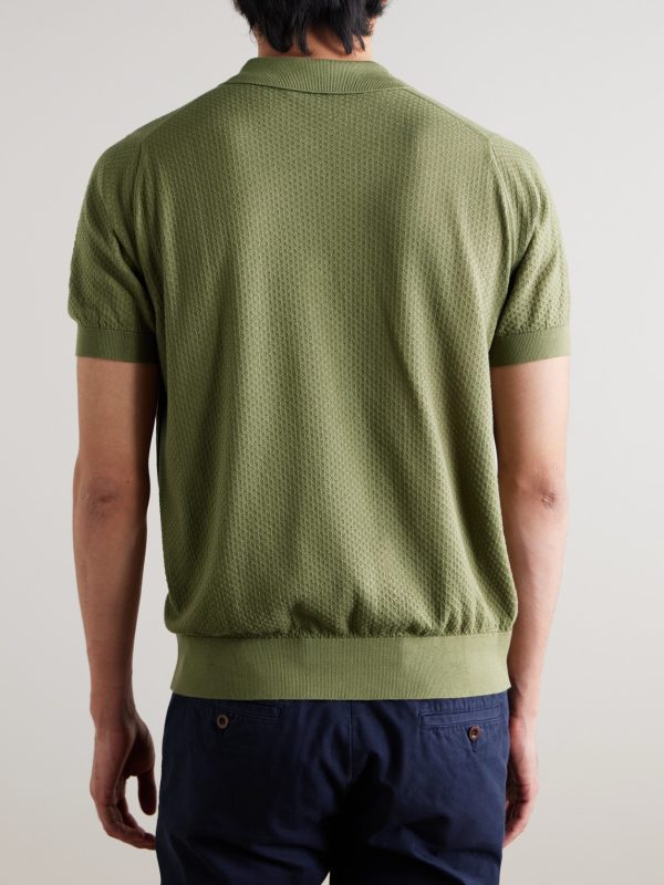 Calun Pointelle-Knit Sea Island Cotton Polo Shirt - BK Calun Pointelle-Knit Sea Island Cotton Polo Shirt - BK