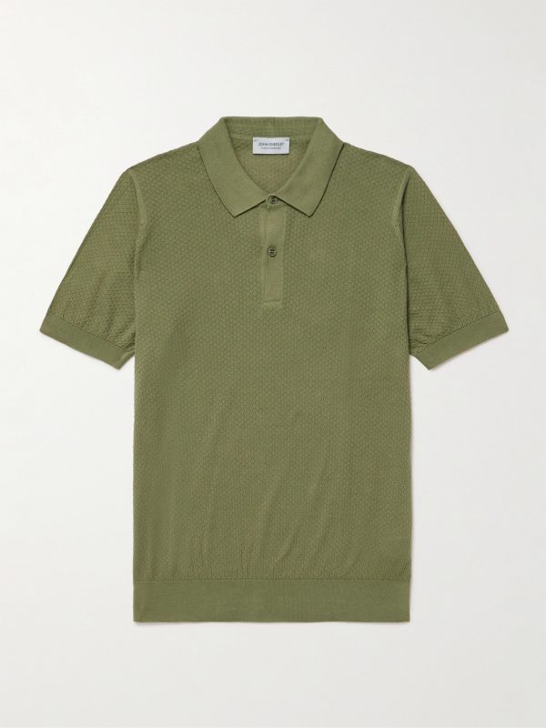 Calun Pointelle-Knit Sea Island Cotton Polo Shirt Calun Pointelle-Knit Sea Island Cotton Polo Shirt