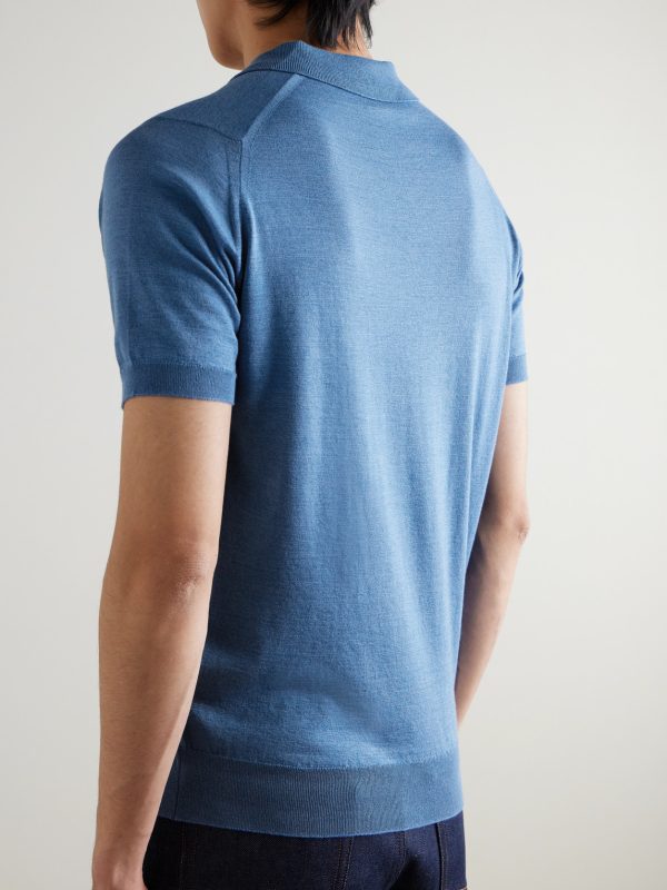 Leyburn Merino Wool and Sea Island Cotton-Blend Gauze Polo Shirt - BK Leyburn Merino Wool and Sea Island Cotton-Blend Gauze Polo Shirt - BK