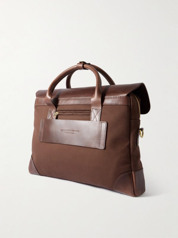 Cotton-Canvas and Full-Grain Leather Briefcase - BK