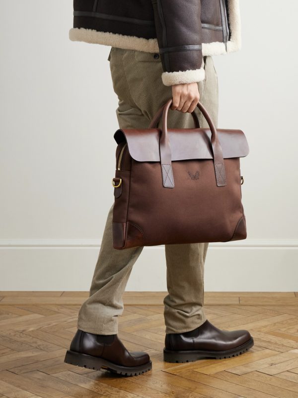Cotton-Canvas and Full-Grain Leather Briefcase - OU