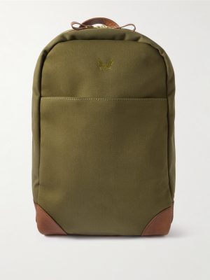 Logo-Embroidered Leather-Trimmed Cotton-Canvas Backpack Logo-Embroidered Leather-Trimmed Cotton-Canvas Backpack