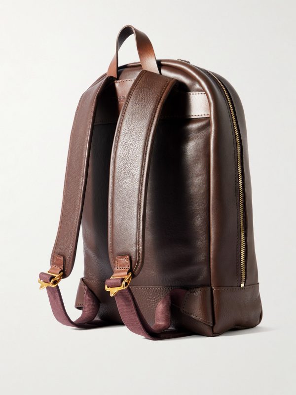 Logo-Debossed Full-Grain Leather Backpack - BK