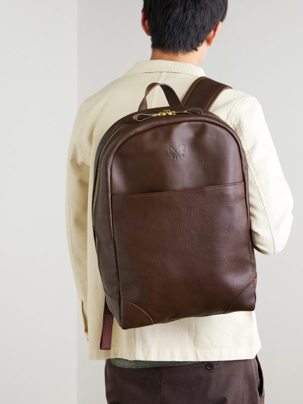 Logo-Debossed Full-Grain Leather Backpack - OU
