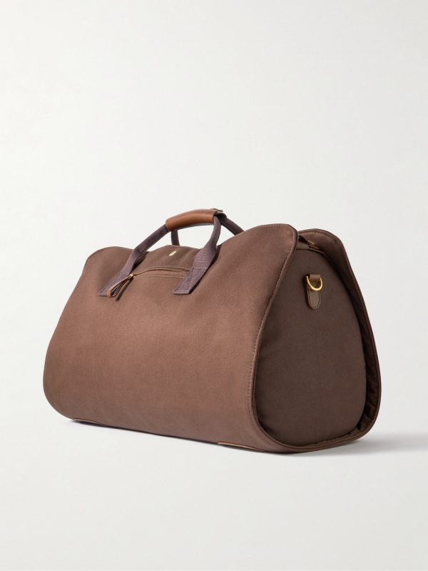 Logo-Embroidered Leather-Trimmed Cotton-Twill Suit Carrier and Holdall - BK Logo-Embroidered Leather-Trimmed Cotton-Twill Suit Carrier and Holdall - BK