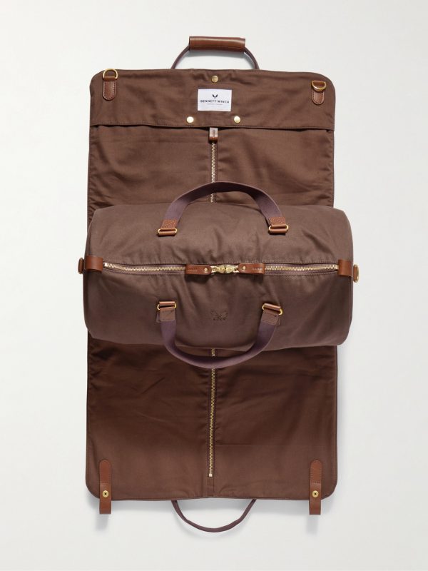 Logo-Embroidered Leather-Trimmed Cotton-Twill Suit Carrier and Holdall - E1 Logo-Embroidered Leather-Trimmed Cotton-Twill Suit Carrier and Holdall - E1