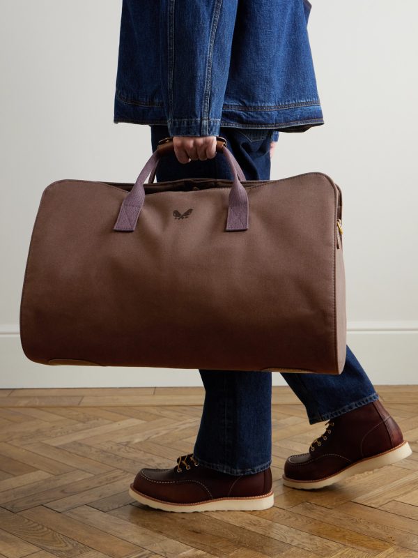 Logo-Embroidered Leather-Trimmed Cotton-Twill Suit Carrier and Holdall - E3 Logo-Embroidered Leather-Trimmed Cotton-Twill Suit Carrier and Holdall - E3