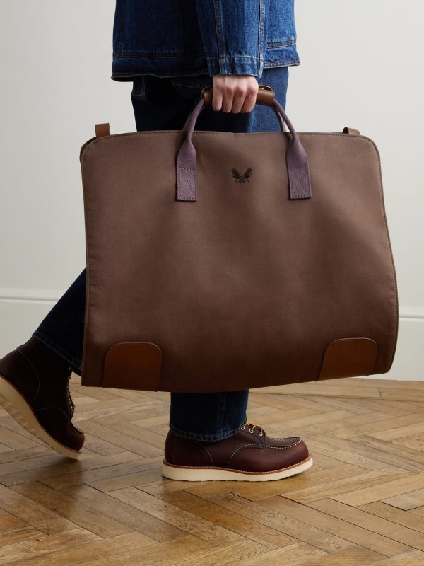 Logo-Embroidered Leather-Trimmed Cotton-Twill Suit Carrier and Holdall - E5 Logo-Embroidered Leather-Trimmed Cotton-Twill Suit Carrier and Holdall - E5