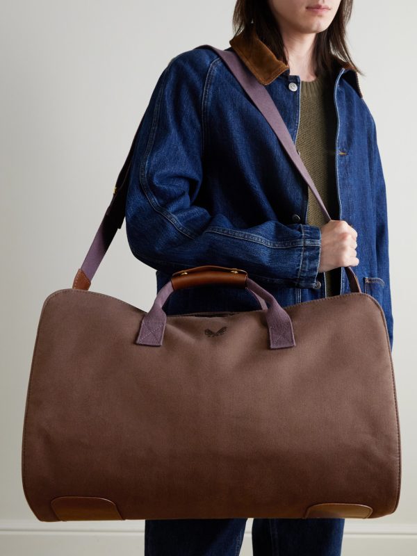 Logo-Embroidered Leather-Trimmed Cotton-Twill Suit Carrier and Holdall - OU Logo-Embroidered Leather-Trimmed Cotton-Twill Suit Carrier and Holdall - OU
