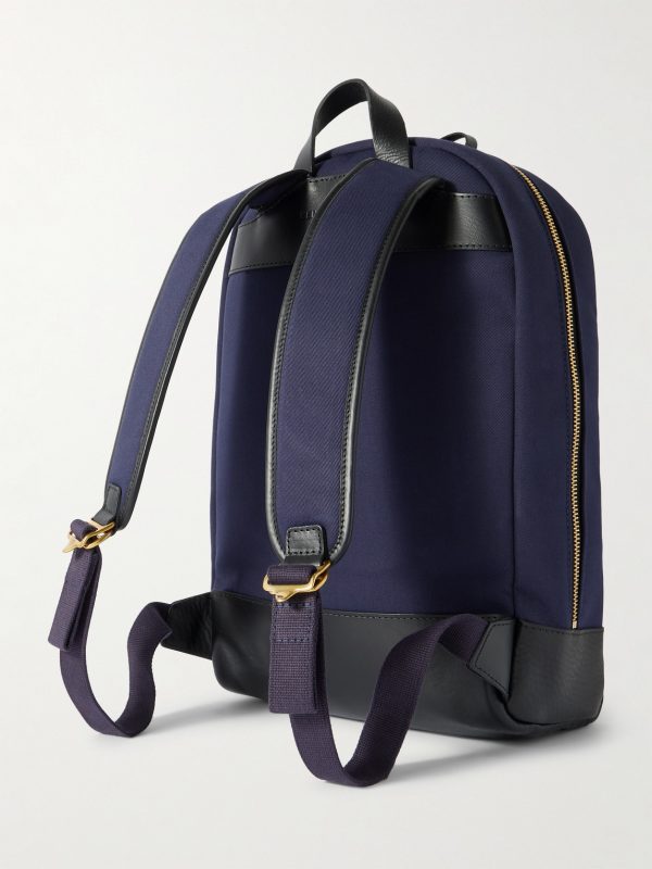 Logo-Embroidered Leather-Trimmed Cotton-Canvas Backpack - BK