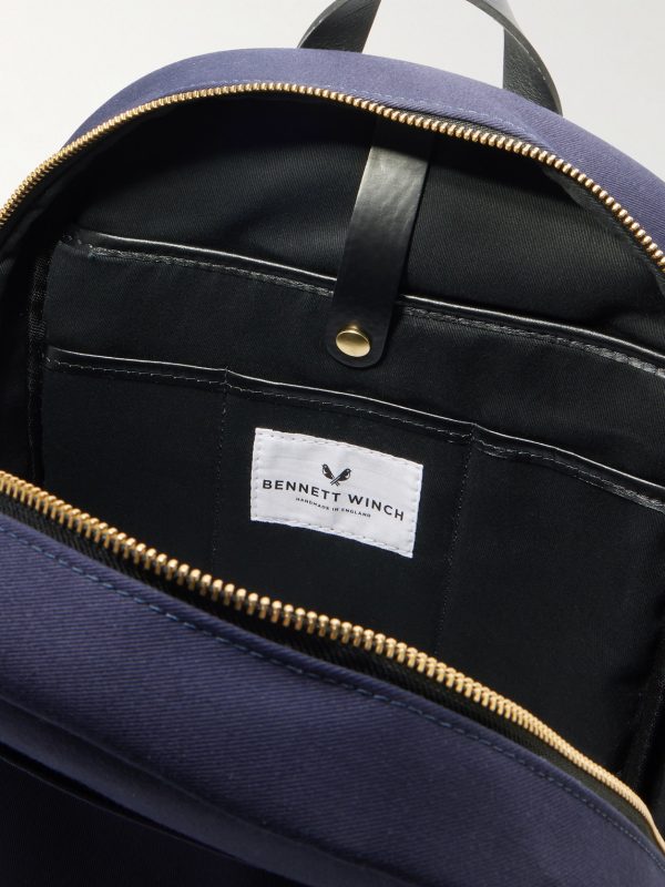 Logo-Embroidered Leather-Trimmed Cotton-Canvas Backpack - E1