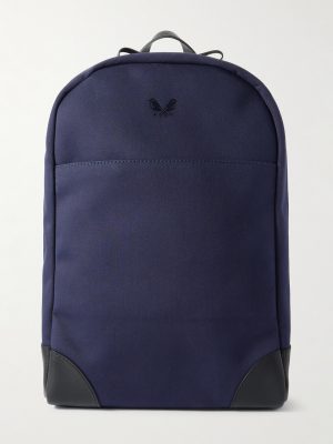 Logo-Embroidered Leather-Trimmed Cotton-Canvas Backpack Logo-Embroidered Leather-Trimmed Cotton-Canvas Backpack