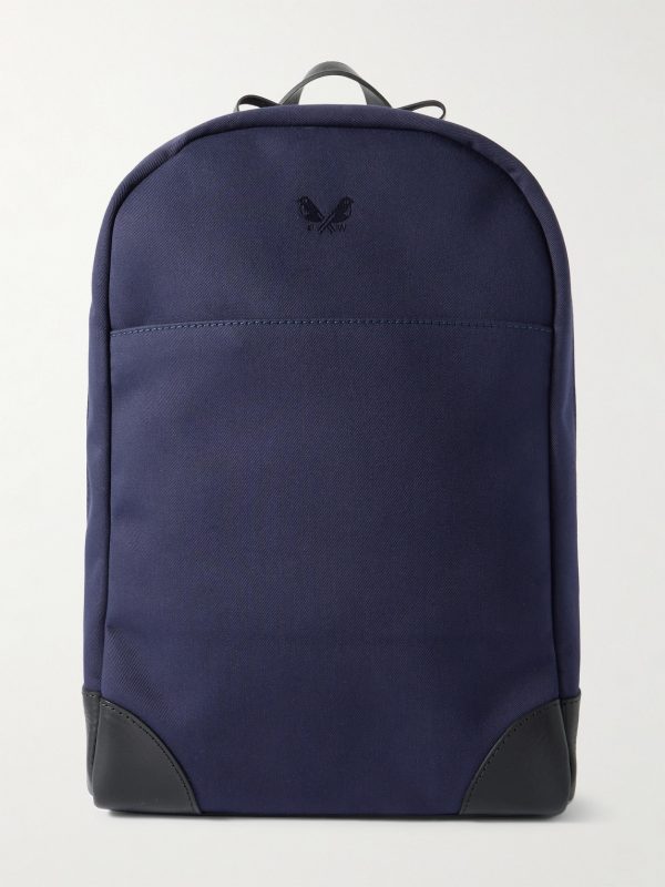 Logo-Embroidered Leather-Trimmed Cotton-Canvas Backpack