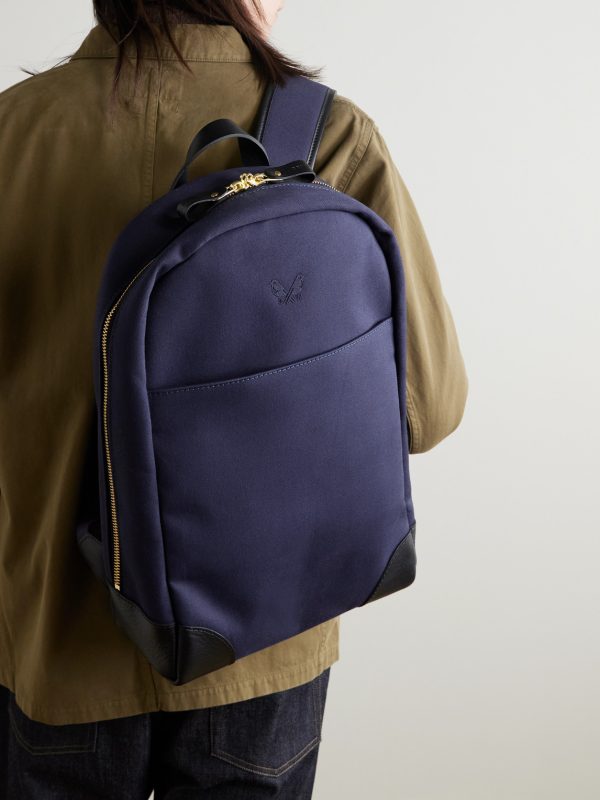 Logo-Embroidered Leather-Trimmed Cotton-Canvas Backpack - OU