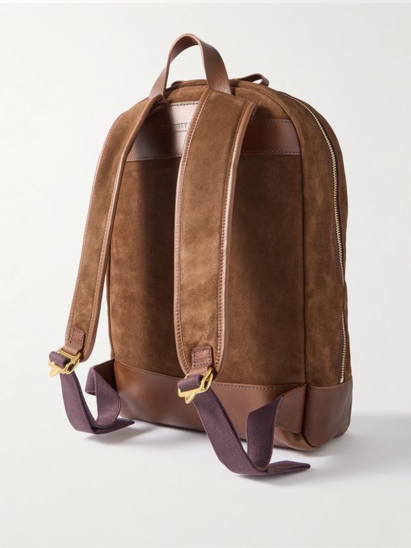 Leather-Trimmed Suede Backpack - BK