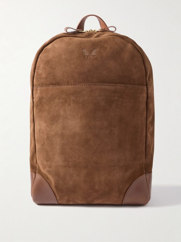 Leather-Trimmed Suede Backpack