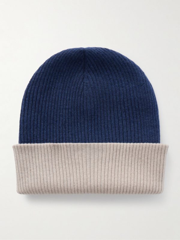 Reversible Ribbed Cashmere Beanie
