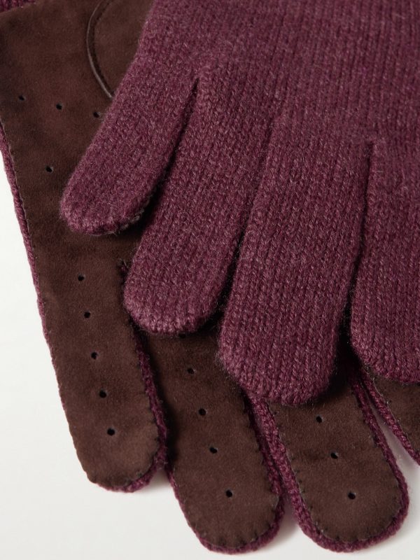 Suede-Trimmed Ribbed Cashmere Gloves - CU