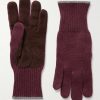 Suede-Trimmed Ribbed Cashmere Gloves