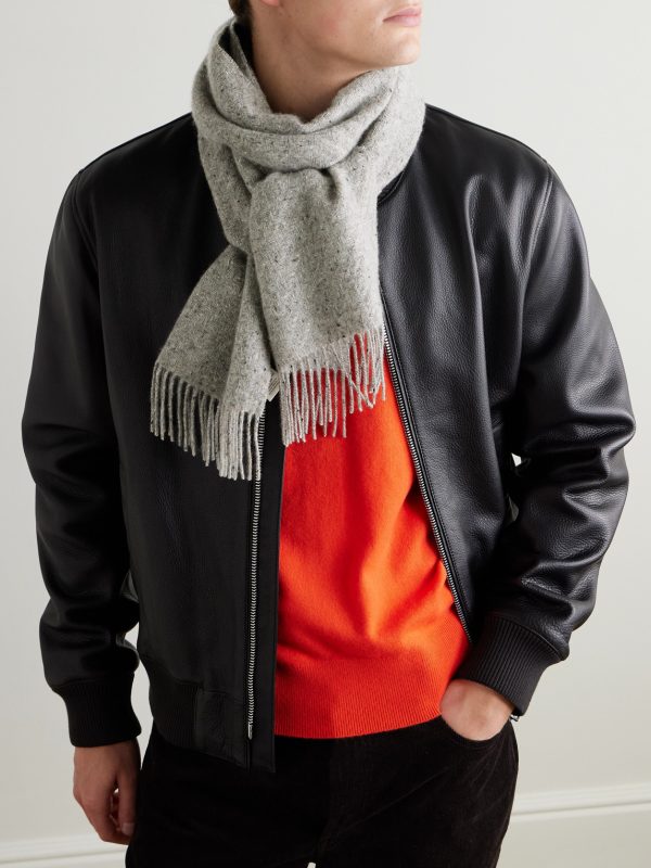 Lofty Fringed Cashmere-Herringbone Scarf - OU
