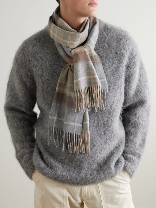 Fringed Checked Cashmere Scarf - OU