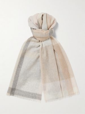Frayed Checked Cashmere Scarf Frayed Checked Cashmere Scarf