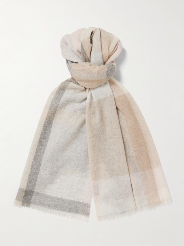 Frayed Checked Cashmere Scarf