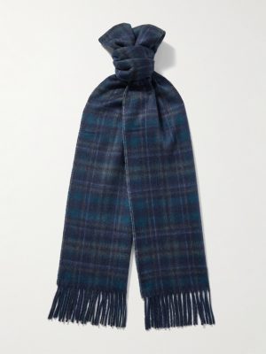 Reversible Fringed Checked and Herringbone Cashmere Scarf Reversible Fringed Checked and Herringbone Cashmere Scarf