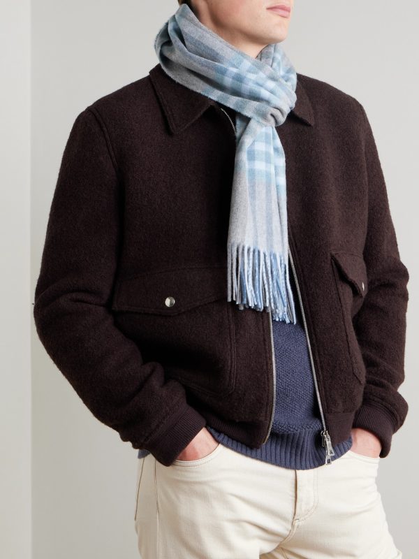 Fringed Checked Cashmere Scarf - OU Fringed Checked Cashmere Scarf - OU