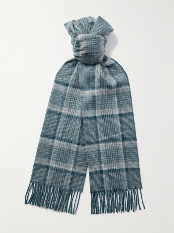 Fringed Checked and Striped Cashmere Scarf Fringed Checked and Striped Cashmere Scarf
