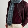 Fringed Checked and Striped Cashmere Scarf - OU Fringed Checked and Striped Cashmere Scarf - OU
