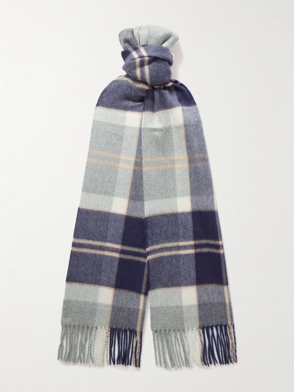 Fringed Checked Cashmere Scarf Fringed Checked Cashmere Scarf