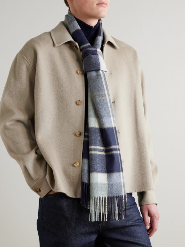 Fringed Checked Cashmere Scarf - OU Fringed Checked Cashmere Scarf - OU