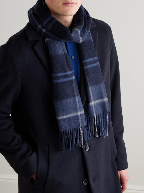 Fringed Checked Cashmere Scarf - OU