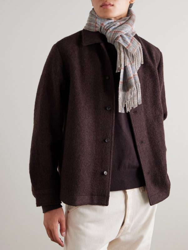 Fringed Checked Cashmere Scarf - OU Fringed Checked Cashmere Scarf - OU
