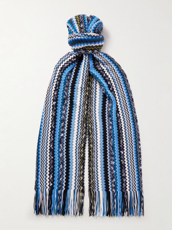 Fringed Jacquard-Knit Wool Scarf