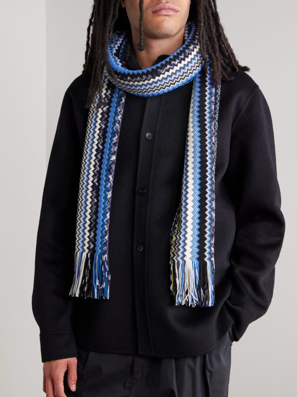 Fringed Jacquard-Knit Wool Scarf - OU